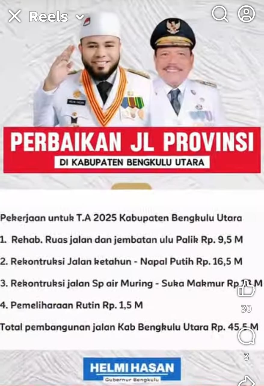 Berikut Ruas Jalan di Bengkulu Utara yang Akan Dibangun