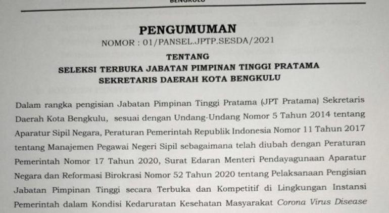 Pengumuman lelang Sekda