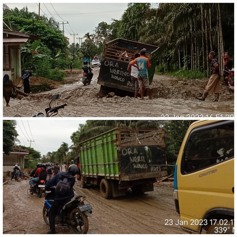 Penanganan Lamban Jalan Propinsi di Desa Harapan Makmur Hancur